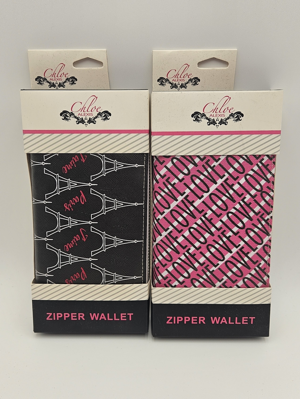 Chloe Alexis Zipper Wallets in Black & Hot Pink Graphic Prints